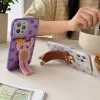 Purple polka dot transparent phone case with pink cat stand and brown bear stand details Picture
